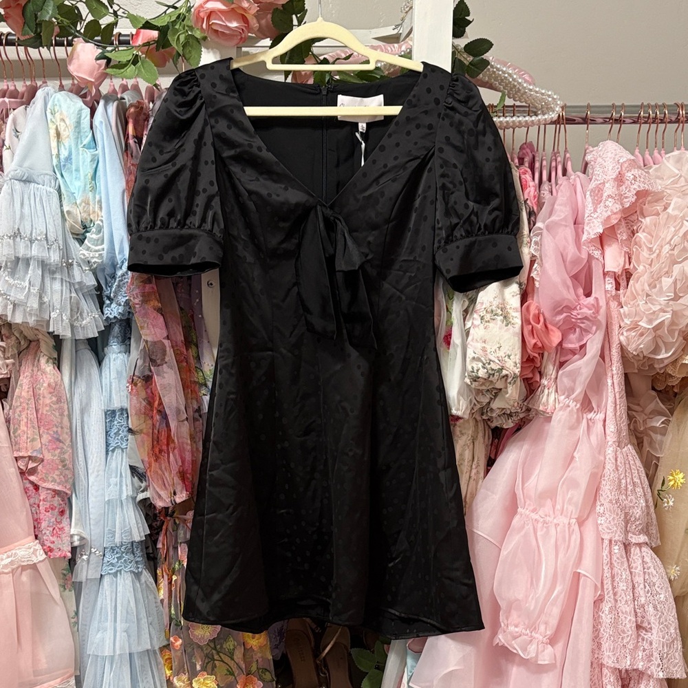 Charles Henry Black Puff Sleeve Mini Dress